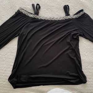 INC Beaded Off Shoulder 3/4 Sleve Blouse - Size  XL-Black